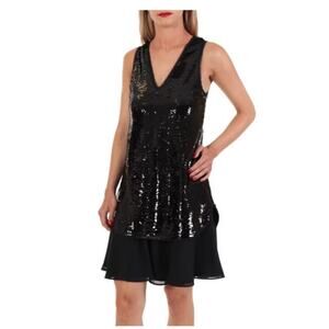 Emporio Armani Dress Womens Size 4 Black Layered Sequin Sleeveless Deep V Shift